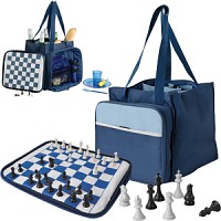 Набор для пикника на 4 персоны: сумка с отделениями для бутылок, столовые приборы, тарелки, стаканы и шахматы 