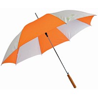 Зонт с деревянной ручкой, полуавтомат  Бело-Оанжевый