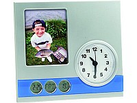 Часы с датой, термометром и рамкой для фотографии 6x9 см Blue