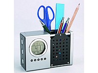 Настольный прибор с часами, радио, подставкой под ручки и выдвижной лампой для чтения Sil