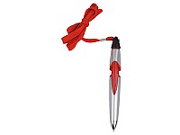  Ручка шариковая на шнуре серебристая/красная