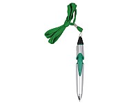  Ручка шариковая на шнуре серебристая/зеленая