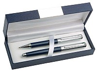 Набор: ручка шариковая и ручка роллер в футляре синий