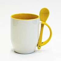 КРУЖКА КЕРАМИЧЕСКАЯ ДЛЯ СУБЛИМАЦИИ С ЛОЖКОЙ, ЖЕЛТАЯ  КРУЖКА КЕРАМИЧЕСКАЯ ДЛЯ СУБЛИМАЦИИ С ЛОЖКОЙ, ЖЕЛТАЯ
