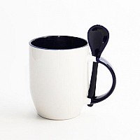 КРУЖКА КЕРАМИЧЕСКАЯ ДЛЯ СУБЛИМАЦИИ С ЛОЖКОЙ, ТЕМНО СИНЯЯ  КРУЖКА КЕРАМИЧЕСКАЯ ДЛЯ СУБЛИМАЦИИ С ЛОЖКОЙ, ТЕМНО СИНЯЯ